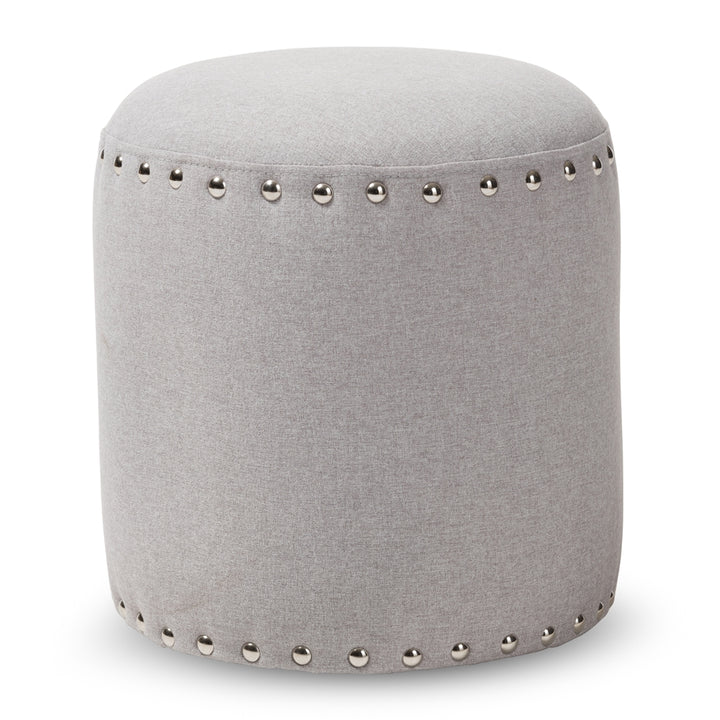 Rosine Modern and Contemporary Light Grey Fabric Upholstered Nail Trim Ottoman