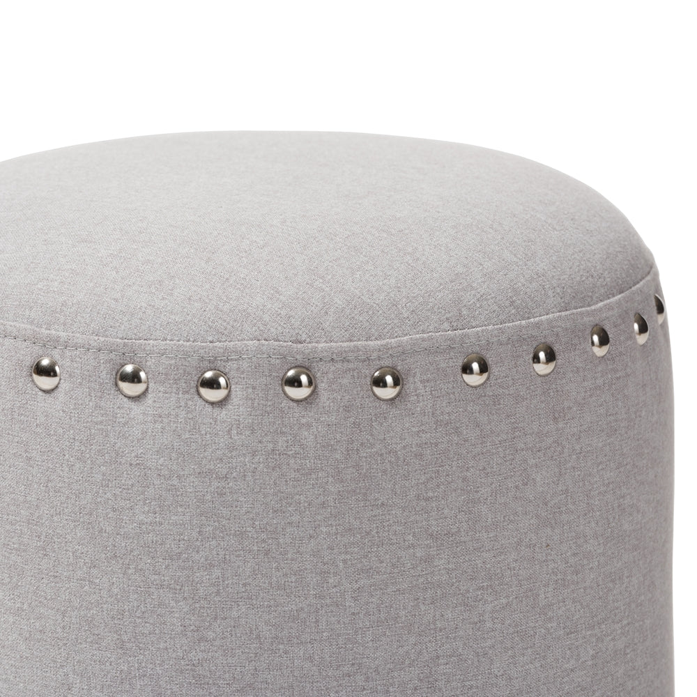 Rosine Modern and Contemporary Light Grey Fabric Upholstered Nail Trim Ottoman