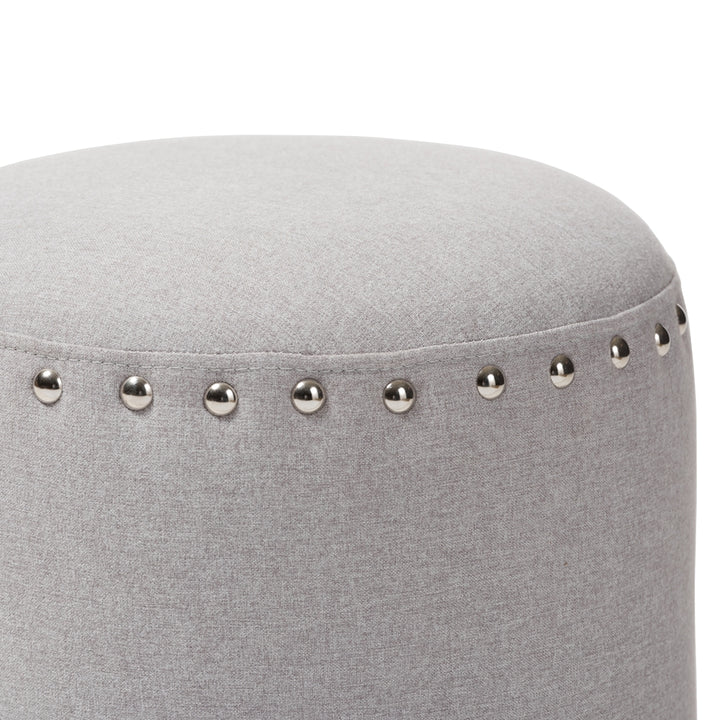 Rosine Modern and Contemporary Light Grey Fabric Upholstered Nail Trim Ottoman
