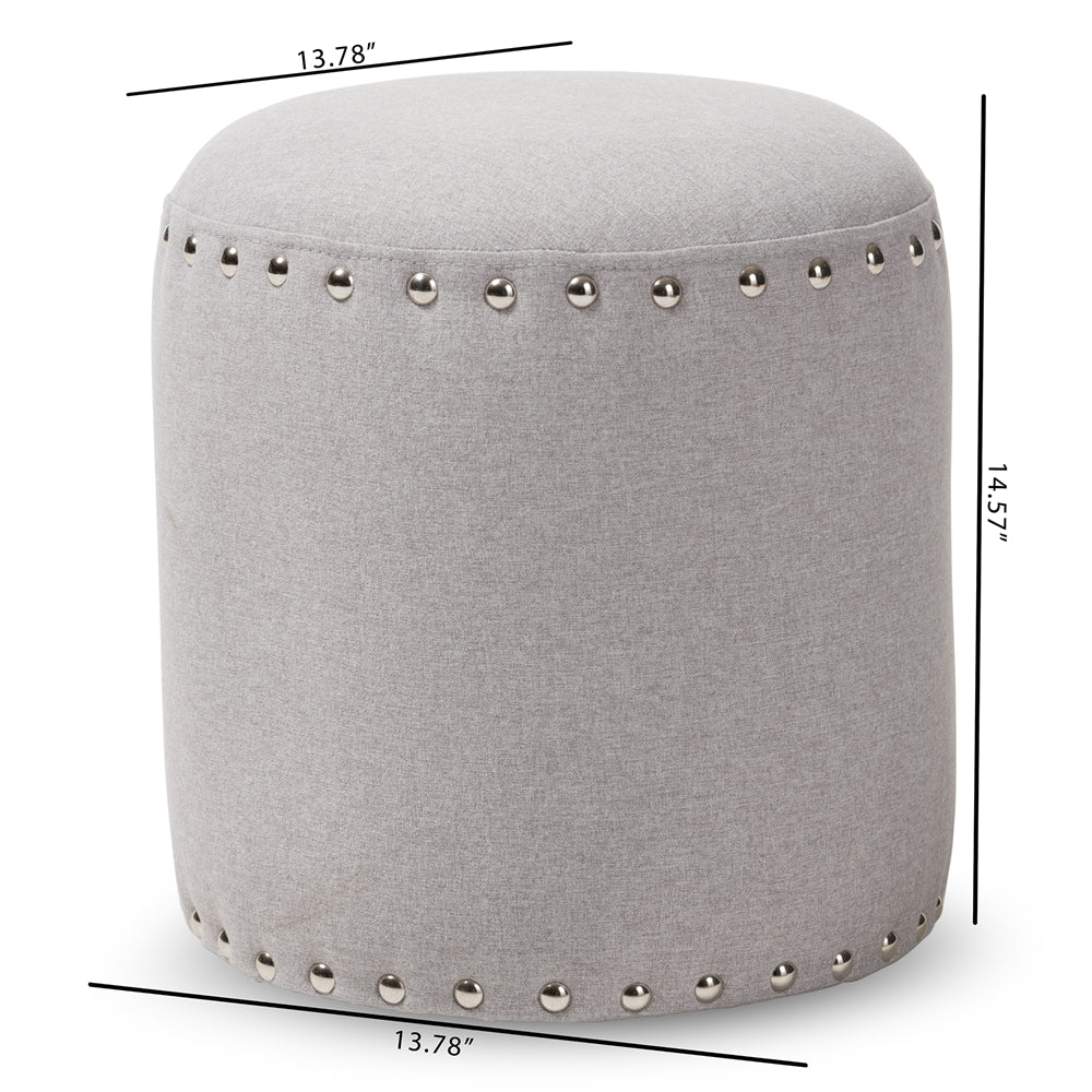 Rosine Modern and Contemporary Light Grey Fabric Upholstered Nail Trim Ottoman