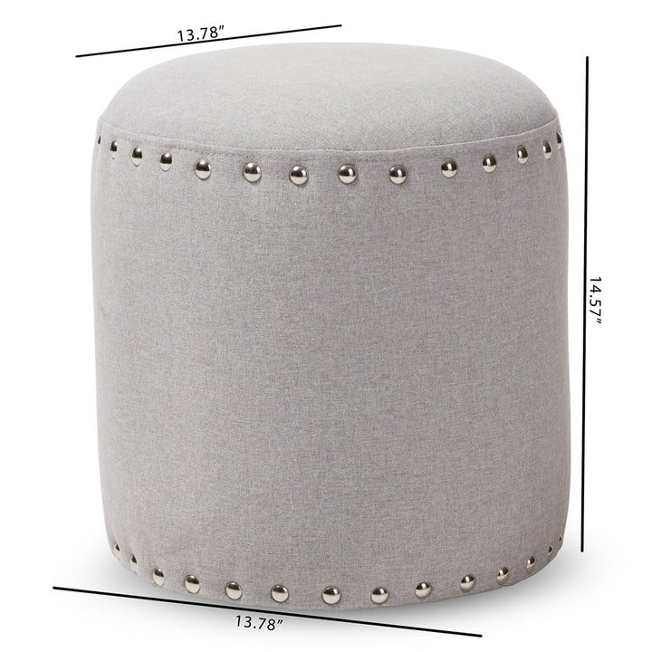 Rosine Modern and Contemporary Light Grey Fabric Upholstered Nail Trim Ottoman