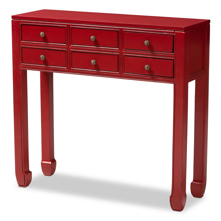 Pomme Classic and Antique Red Finished Wood & Bronze Console Table