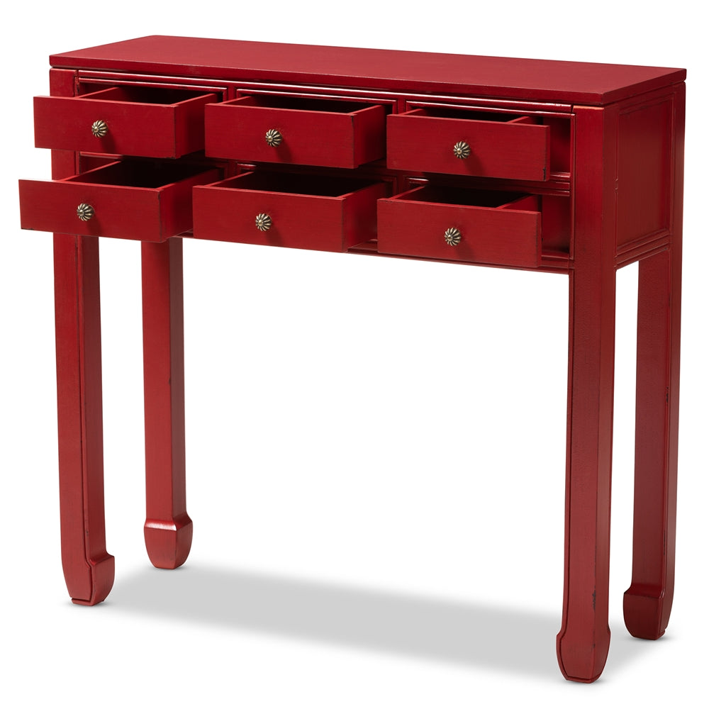 Pomme Classic and Antique Red Finished Wood & Bronze Console Table