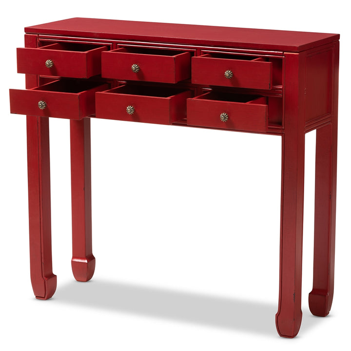 Pomme Classic and Antique Red Finished Wood & Bronze Console Table