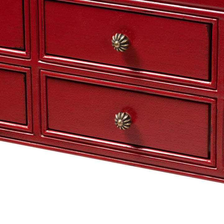 Pomme Classic and Antique Red Finished Wood & Bronze Console Table