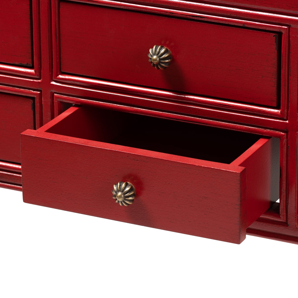 Pomme Classic and Antique Red Finished Wood & Bronze Console Table