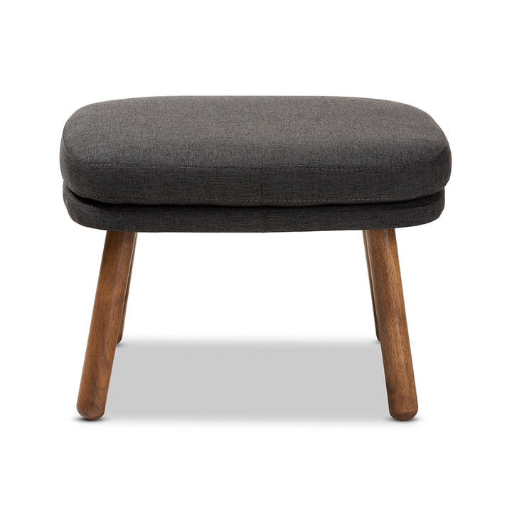 Lovise Mid-Century Modern Dark Grey Fabric Upholstered Walnut Brown Finished Wood Ottoman
