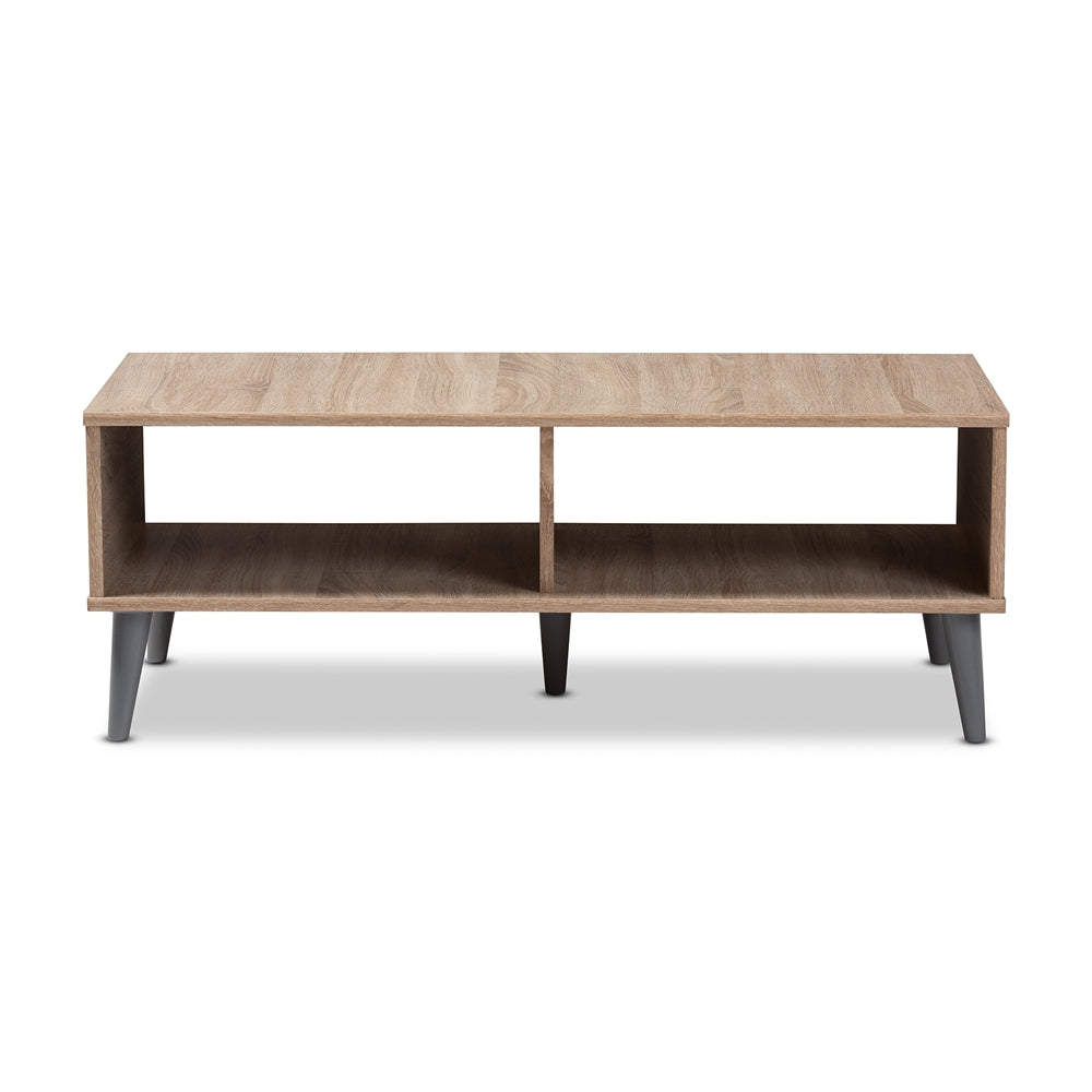 Pierre Mid-Century Modern Oak and Light Grey Wood Coffee Table