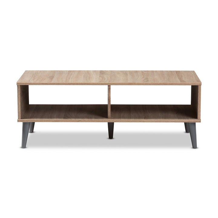 Pierre Mid-Century Modern Oak and Light Grey Wood Coffee Table