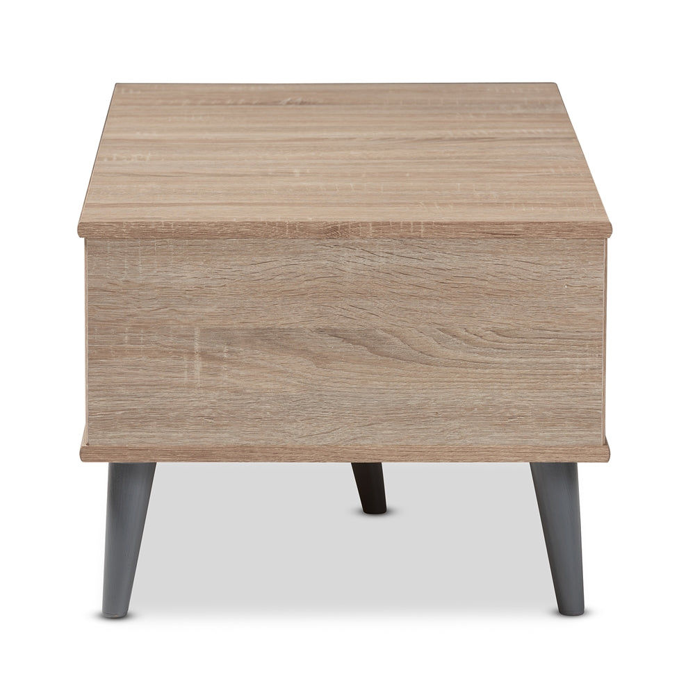 Pierre Mid-Century Modern Oak and Light Grey Wood Coffee Table