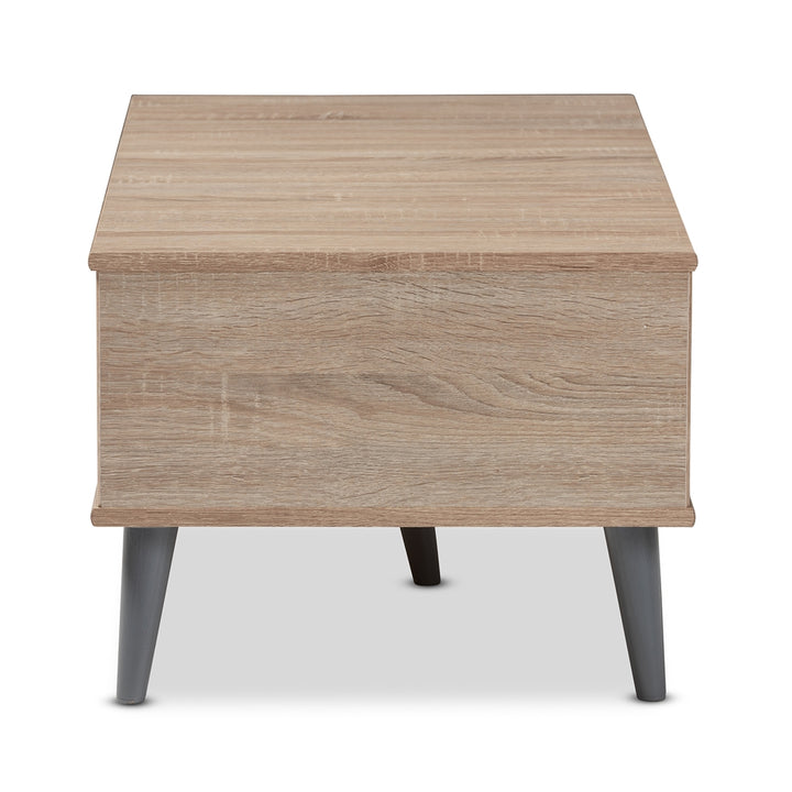 Pierre Mid-Century Modern Oak and Light Grey Wood Coffee Table