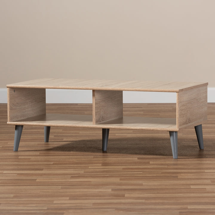 Pierre Mid-Century Modern Oak and Light Grey Wood Coffee Table