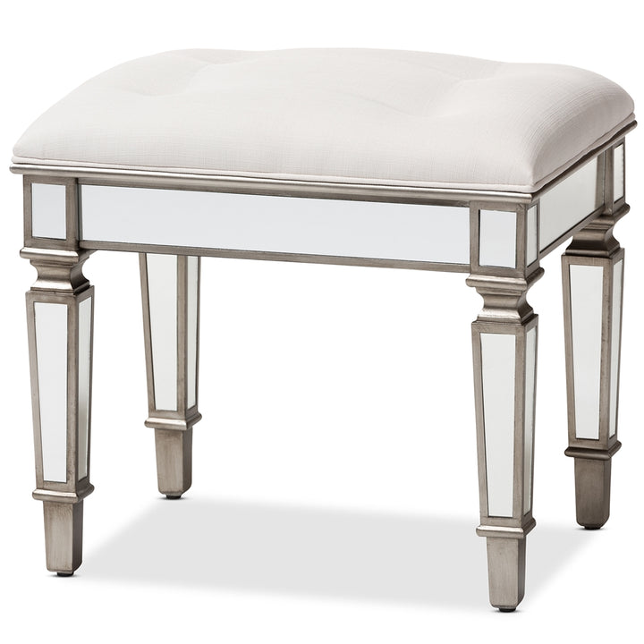 Marielle Hollywood Regency Glamour Mirrored Ottoman Vanity Bench