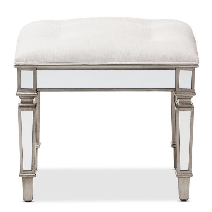 Marielle Hollywood Regency Glamour Mirrored Ottoman Vanity Bench