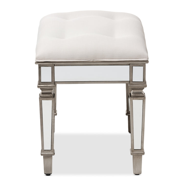 Marielle Hollywood Regency Glamour Mirrored Ottoman Vanity Bench