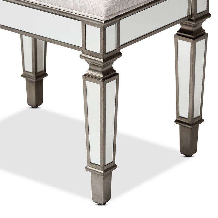 Marielle Hollywood Regency Glamour Mirrored Ottoman Vanity Bench