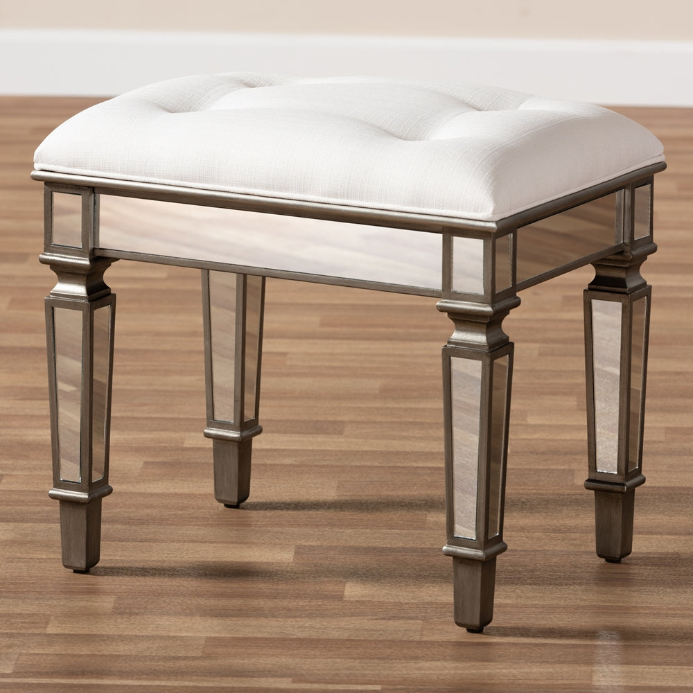 Marielle Hollywood Regency Glamour Mirrored Ottoman Vanity Bench