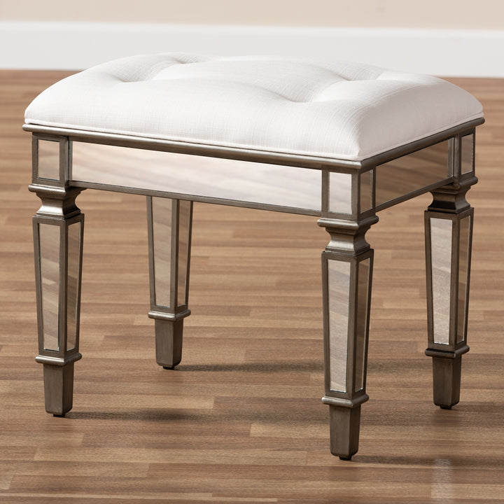 Marielle Hollywood Regency Glamour Mirrored Ottoman Vanity Bench