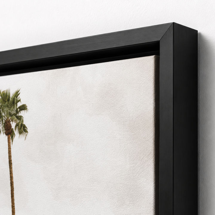 Framed artwork with palm tree design on a white background
