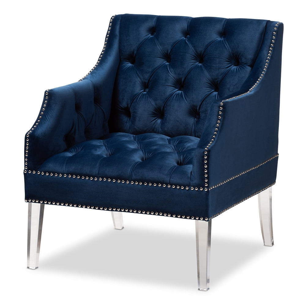 Baxton Studio Silvana Modern and Contemporary Navy Velvet Fabric Lounge Chair