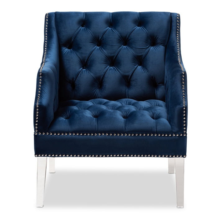 Baxton Studio Silvana Modern and Contemporary Navy Velvet Fabric Lounge Chair