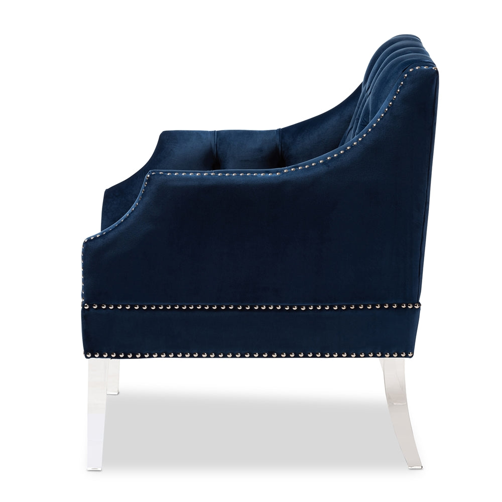 Baxton Studio Silvana Modern and Contemporary Navy Velvet Fabric Lounge Chair