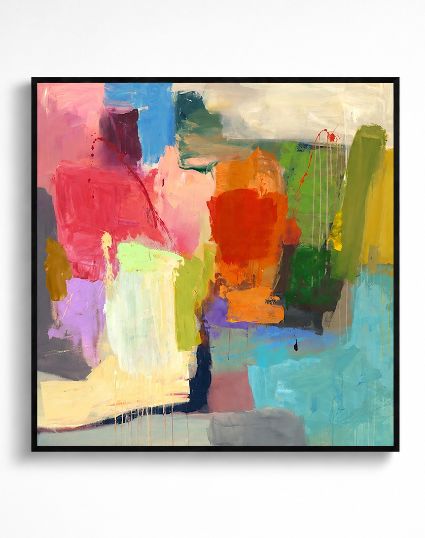 Abstract painting with vibrant colors on a white background 
