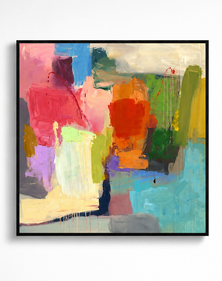 Abstract painting with vibrant colors on a white background 