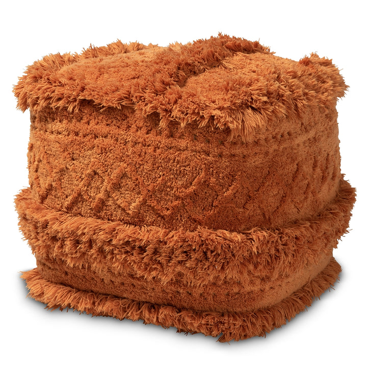Curlew Moroccan Inspired Orange Handwoven Cotton Pouf Ottoman