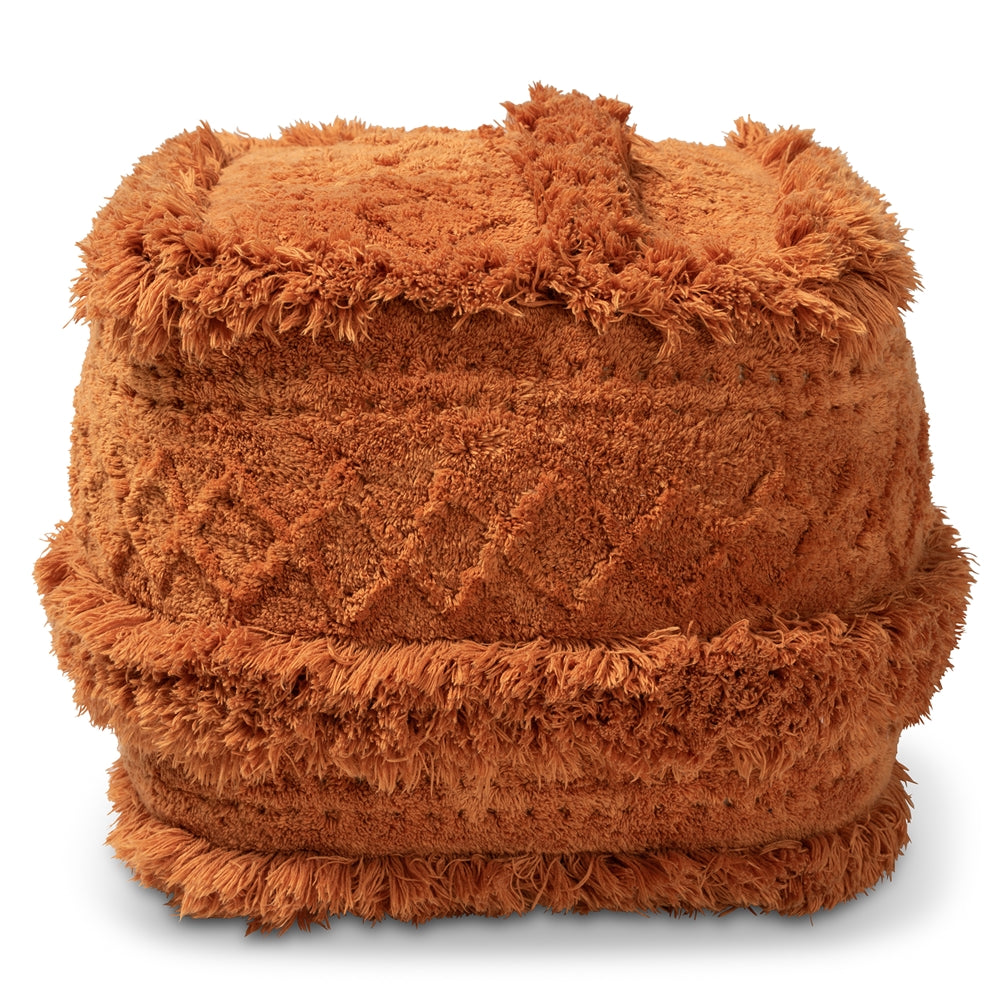 Curlew Moroccan Inspired Orange Handwoven Cotton Pouf Ottoman