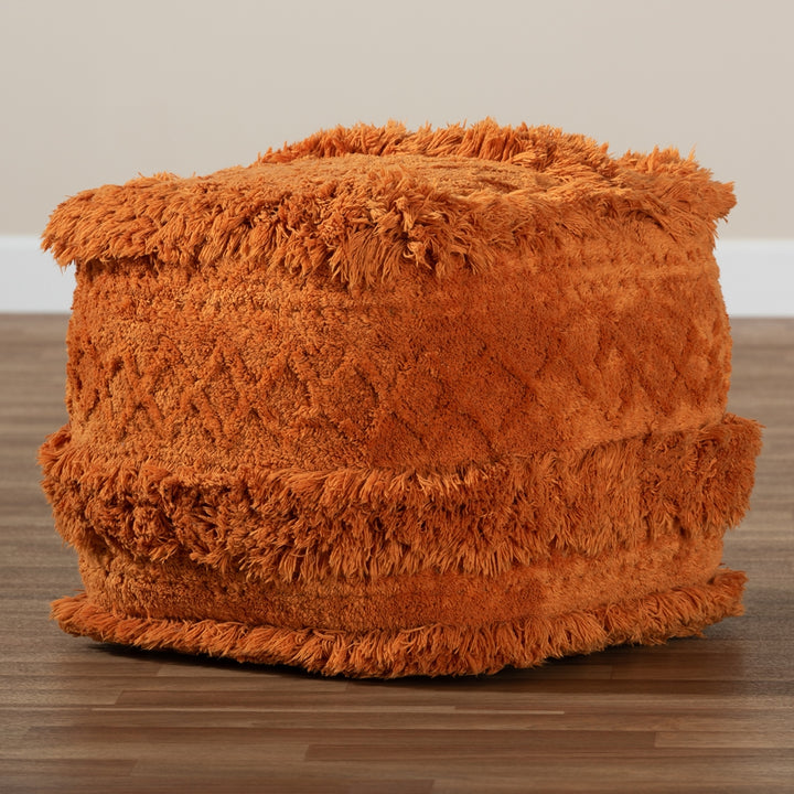 Curlew Moroccan Inspired Orange Handwoven Cotton Pouf Ottoman