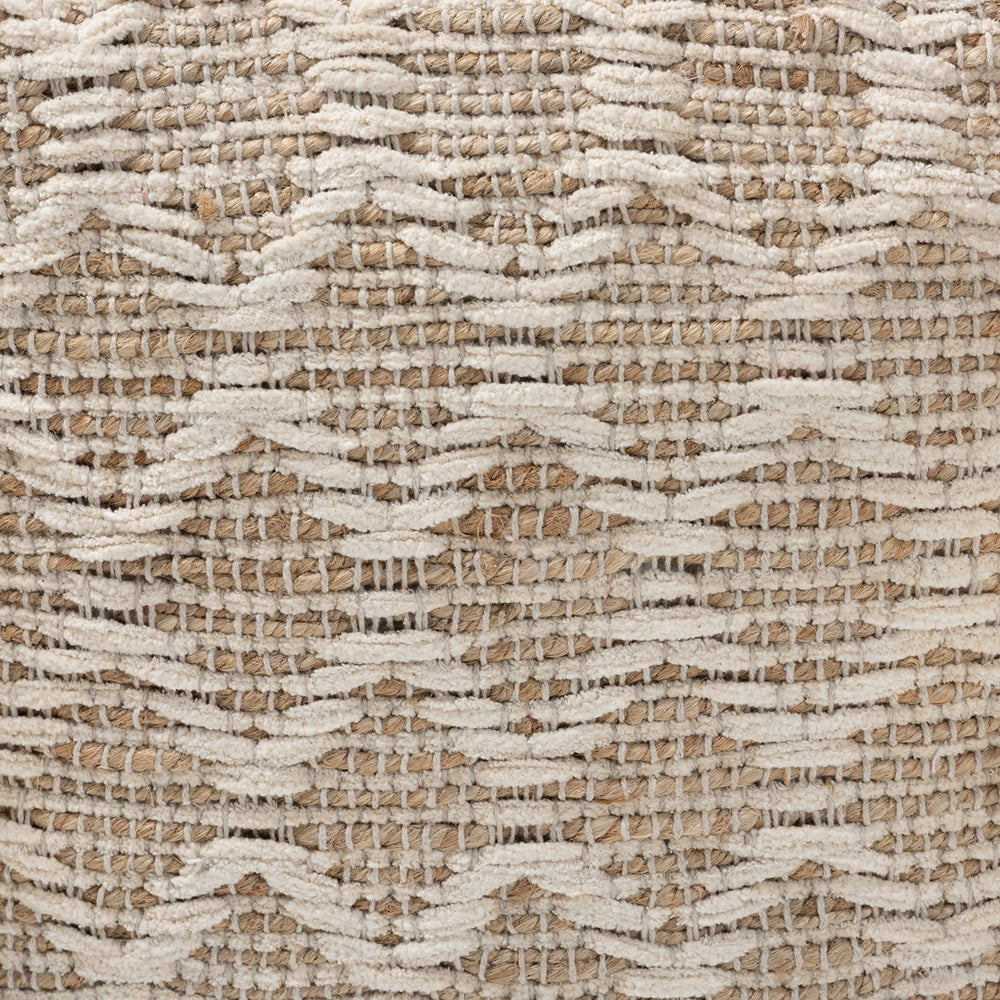 Noland Moroccan Inspired Natural and Ivory Handwoven Cotton and Hemp Pouf Ottoman