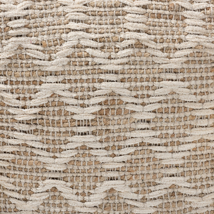Noland Moroccan Inspired Natural and Ivory Handwoven Cotton and Hemp Pouf Ottoman