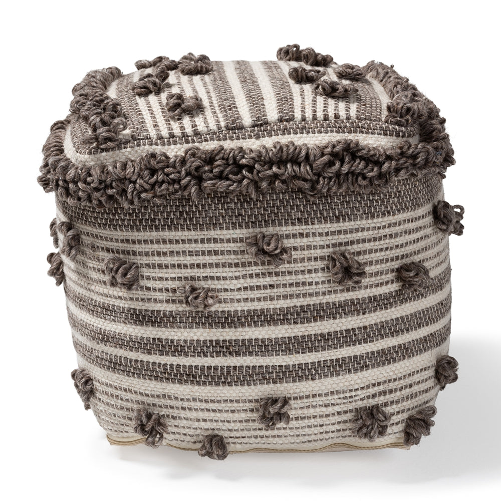 Baxton Studio Eligah Moroccan Inspired Ivory and Brown Handwoven Wool Pouf Ottoman