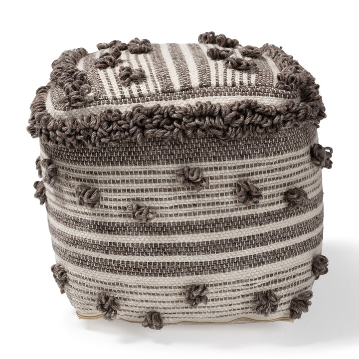 Baxton Studio Eligah Moroccan Inspired Ivory and Brown Handwoven Wool Pouf Ottoman