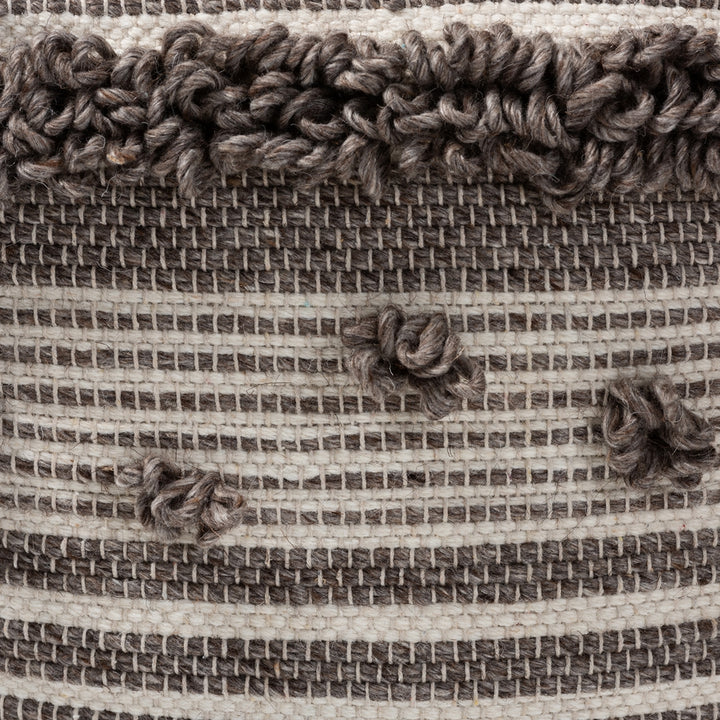 Baxton Studio Eligah Moroccan Inspired Ivory and Brown Handwoven Wool Pouf Ottoman