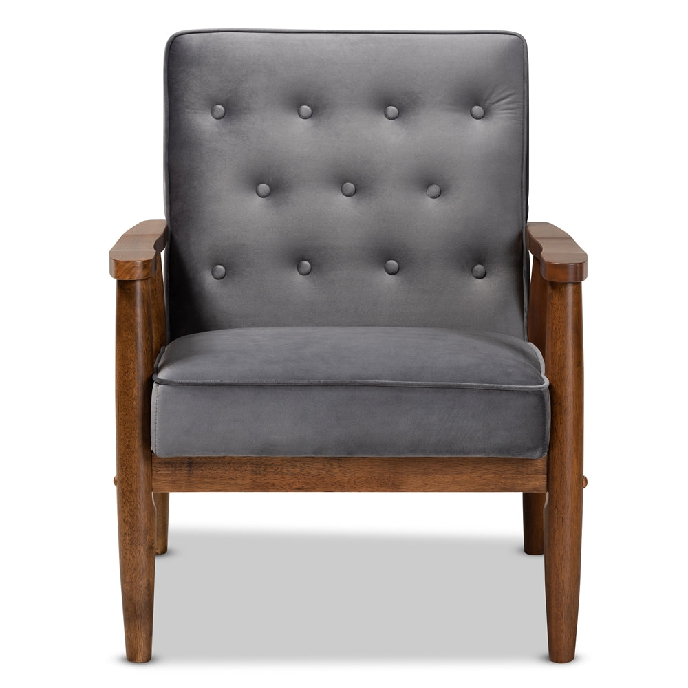 Sorrento Mid-Century Grey Velvet Chair