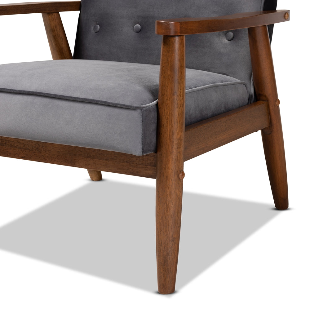 Sorrento Mid-Century Grey Velvet Chair
