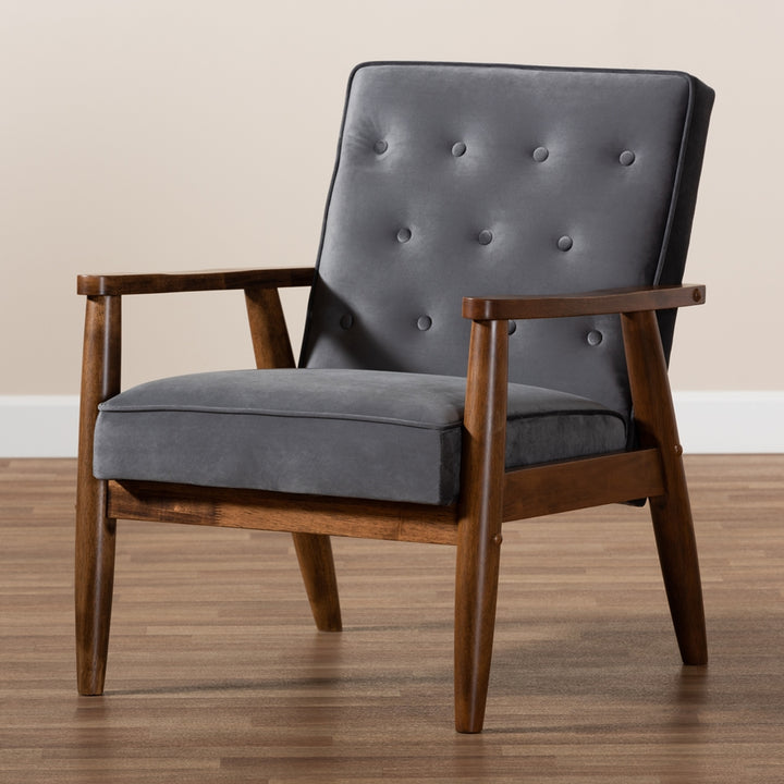 Sorrento Mid-Century Grey Velvet Chair
