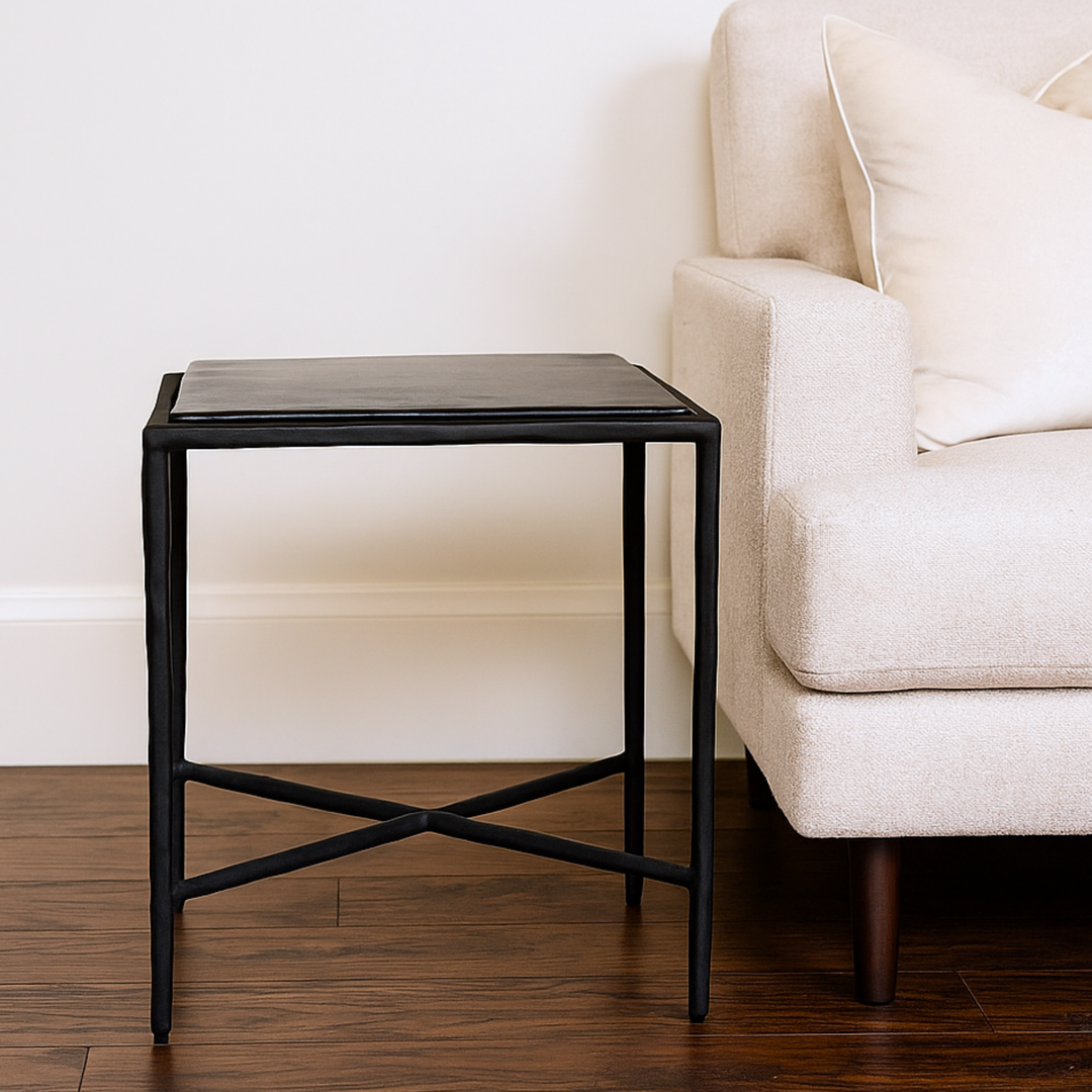 Cloe Side Table Recycled Sand Glass Black