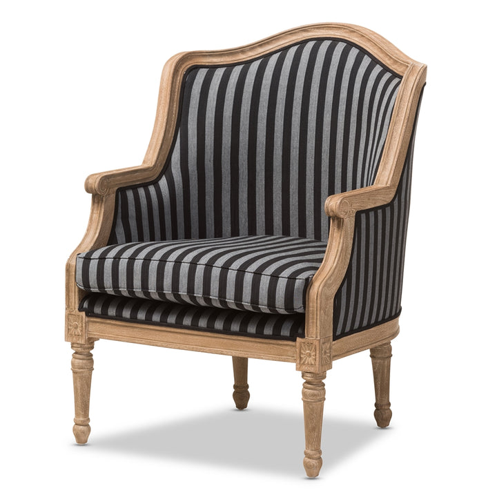 Charlemagne Traditional French Black and Grey Striped Accent Chair