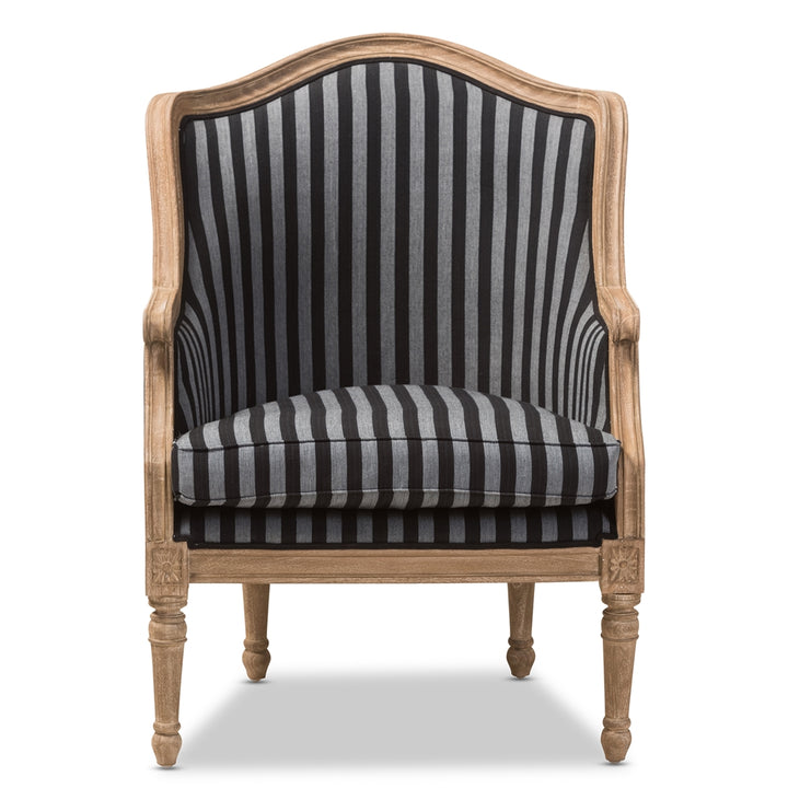 Charlemagne Traditional French Black and Grey Striped Accent Chair