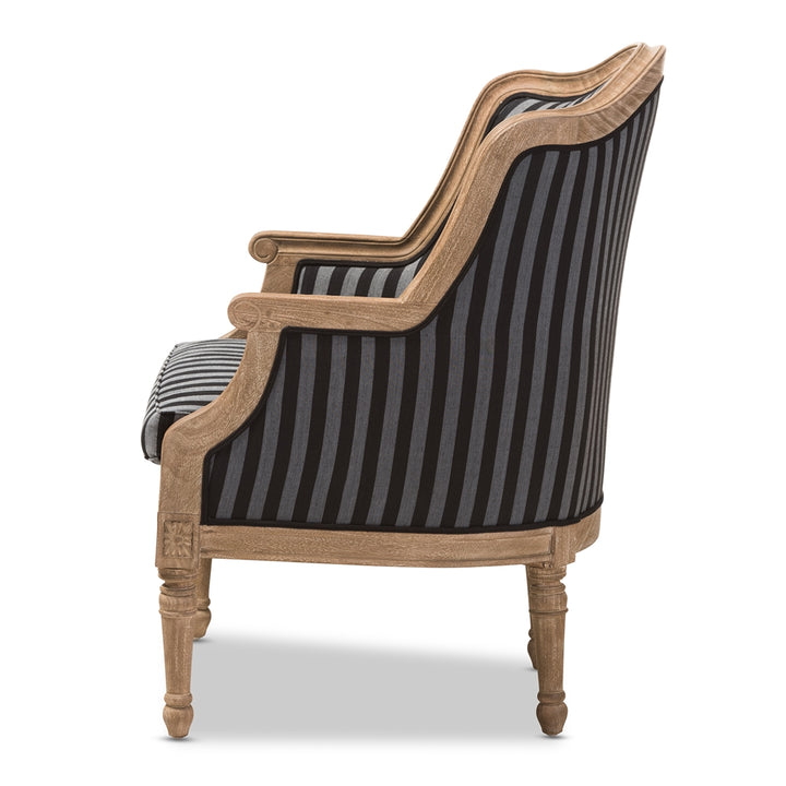 Charlemagne Traditional French Black and Grey Striped Accent Chair