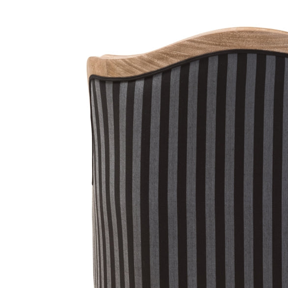 Chair with striped backrest and wooden frame on a white background