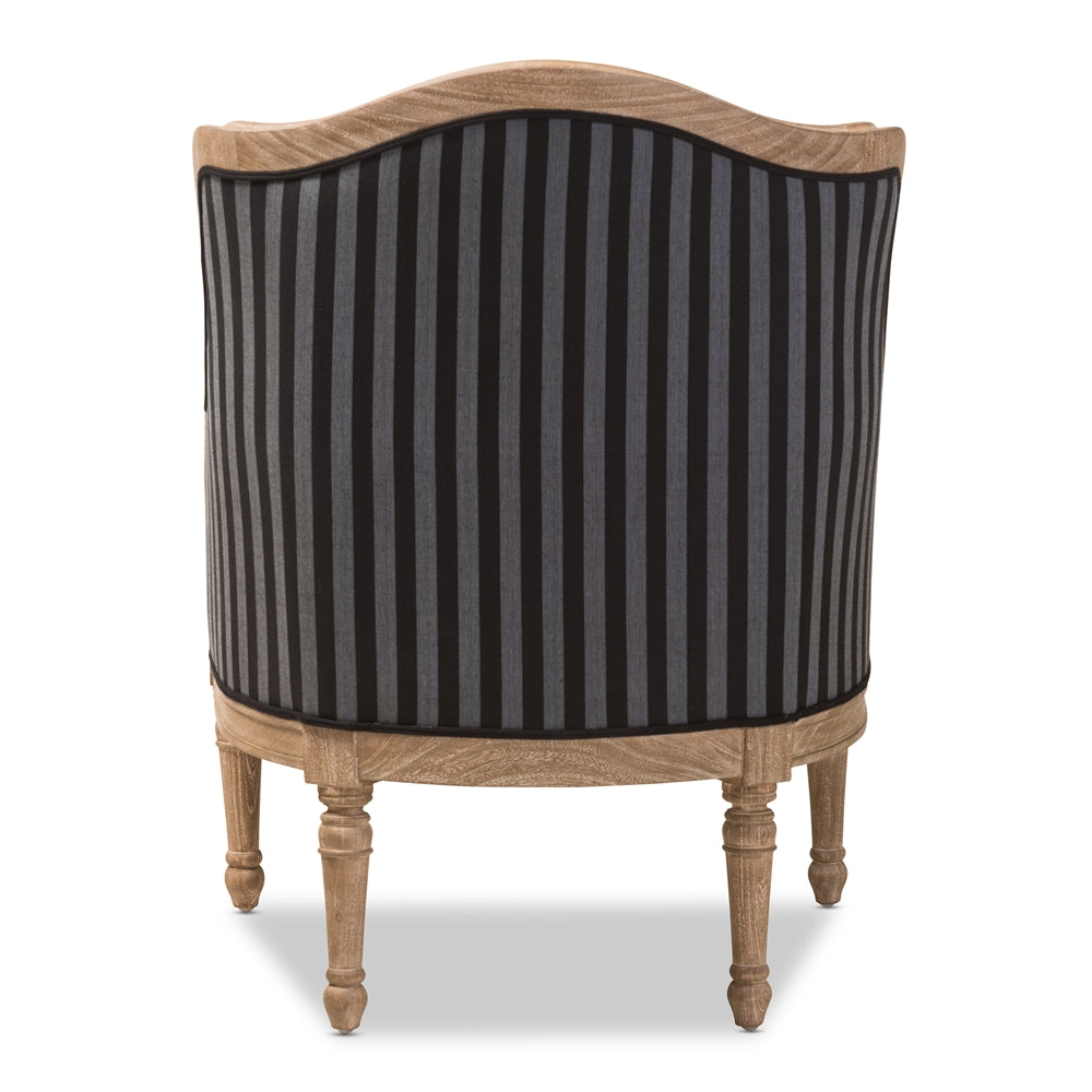 Charlemagne Traditional French Black and Grey Striped Accent Chair