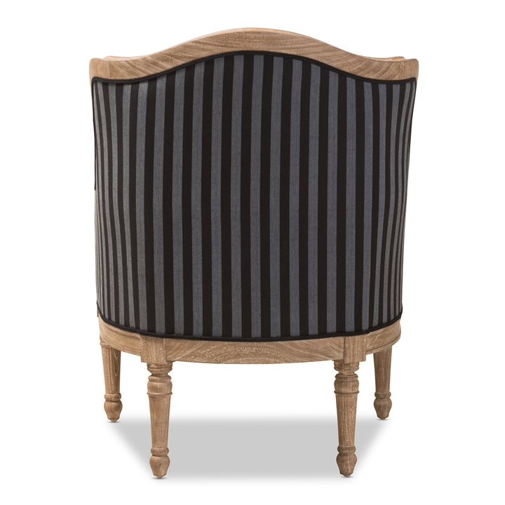 Charlemagne Traditional French Black and Grey Striped Accent Chair