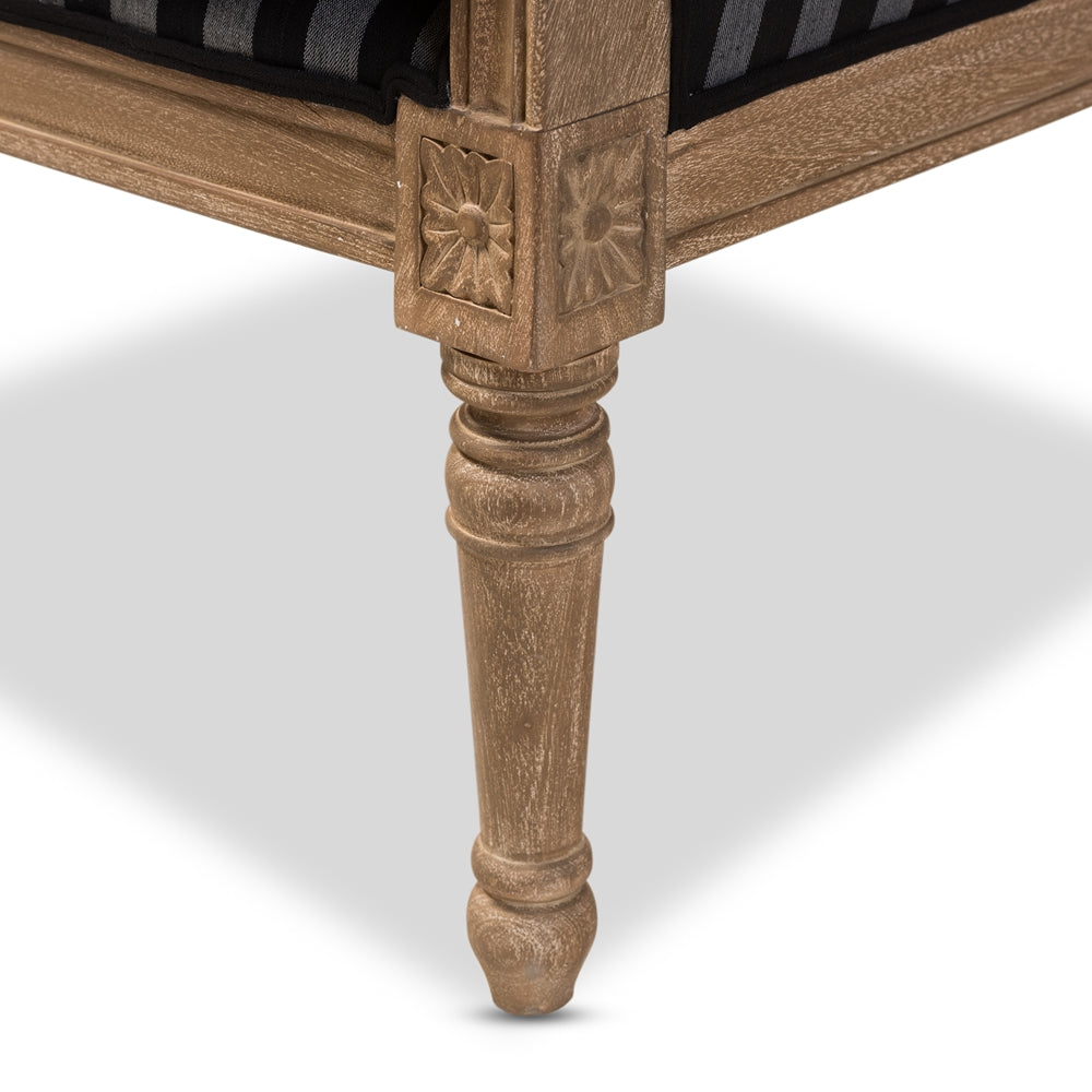 Charlemagne Traditional French Black and Grey Striped Accent Chair