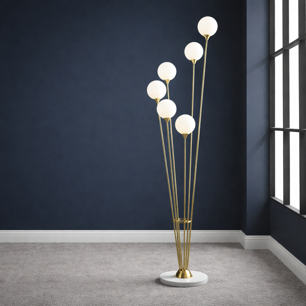 Anechdoche 6-Light Floor Lamp in Gold and White