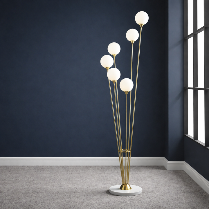 Anechdoche 6-Light Floor Lamp in Gold and White