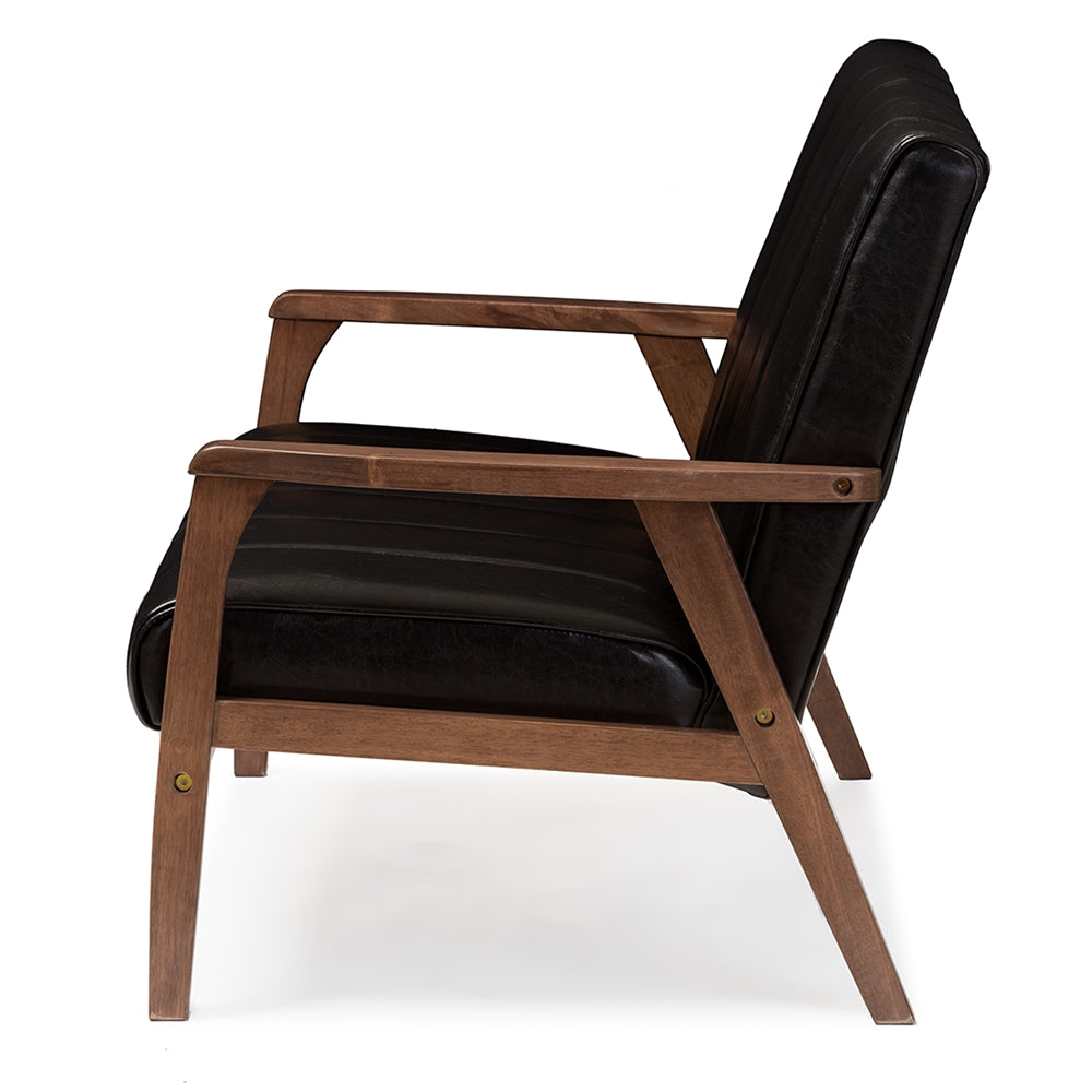 Baxton Studio Nikko Mid-century Modern Scandinavian Style Black Faux Leather Wooden 2-Seater Loveseat